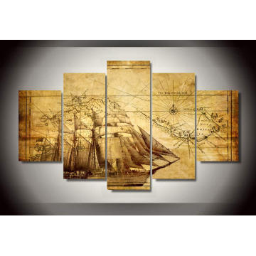 HD Printed Old Map Painting on Canvas Room Decoration Print Poster Picture Canvas Framed Mc-080